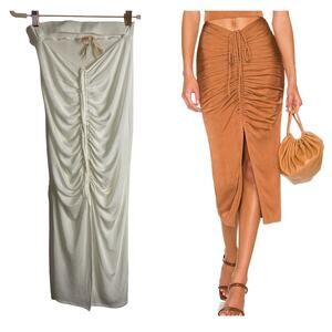 Camila Coelho Janelle Midi Skirt Ruched Drawstring Waist Cut-Out White Size S